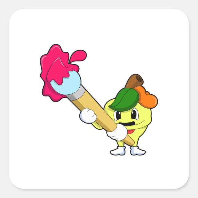 Apple as Painter with Paint brush Square Sticker (Front)