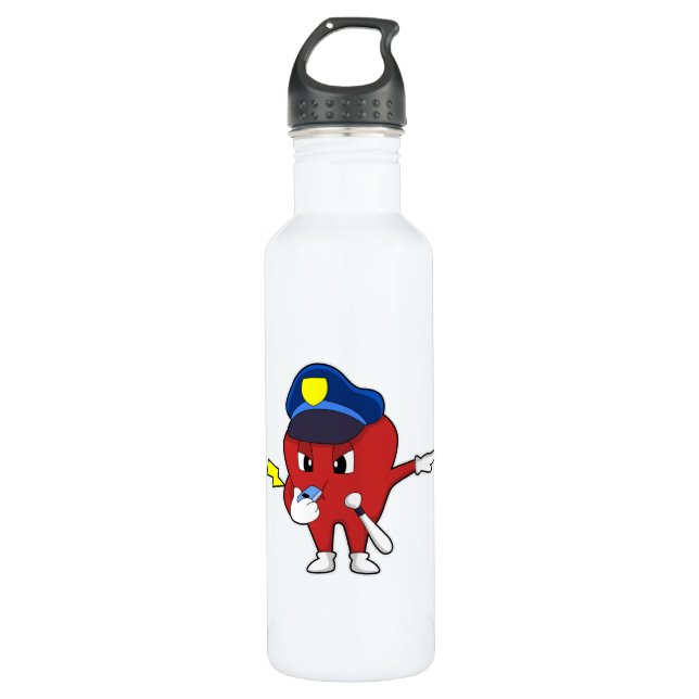 Apple as Police officer with Whistle & Baton 710 Ml Water Bottle (Front)
