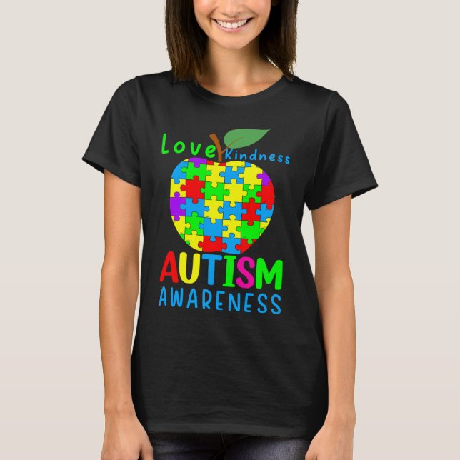 Apple Autism Puzzle Pieces Awareness T-Shirt (Front)