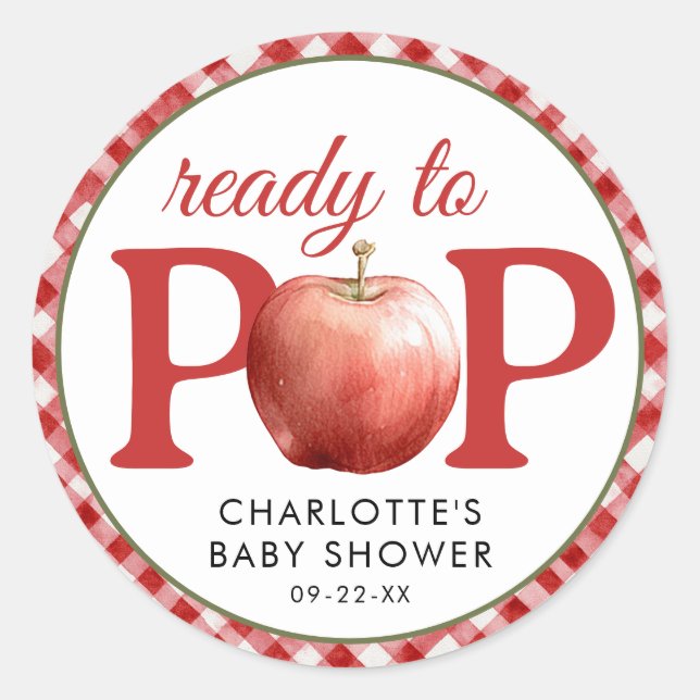 Apple Baby Shower Ready to Pop Red Sticker (Front)