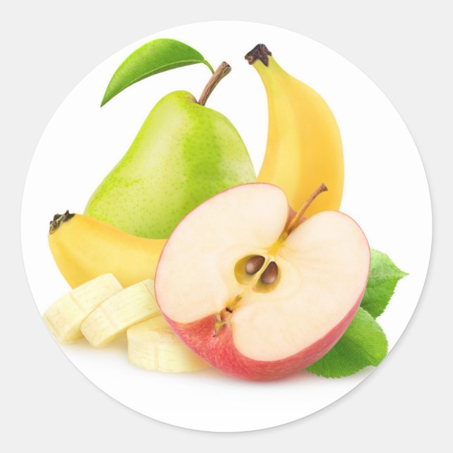 Apple, banana and pear classic round sticker (Front)