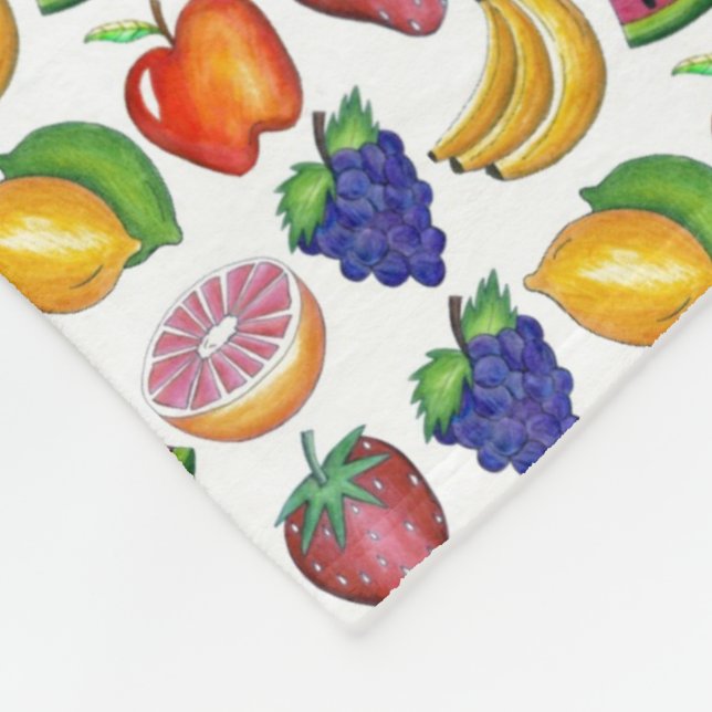 Apple Banana Lemon Lime Grapes Berry Fruit Salad Fleece Blanket (Corner)