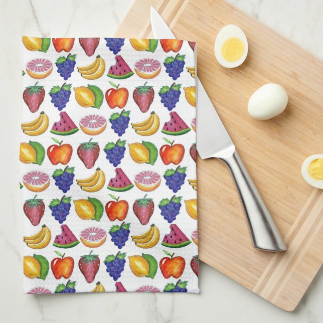 Apple Banana Lemon Lime Grapes Berry Fruit Salad Tea Towel (Quarter Fold)