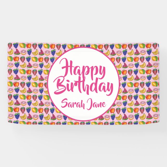 Apple Banana Lemon Lime Grapes Happy Birthday Banner (Horizontal)
