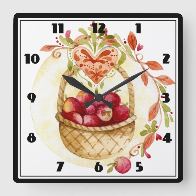 Apple Basket Square Wall Clock (Front)