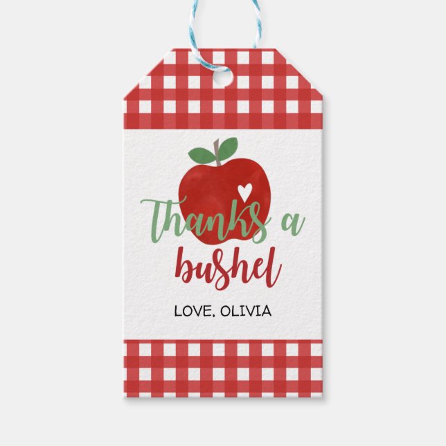 Apple Birthday Thanks a Bushel Favour Gift Tag (Front)