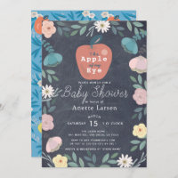 Apple Black Chalkboard Floral Blue Baby Shower