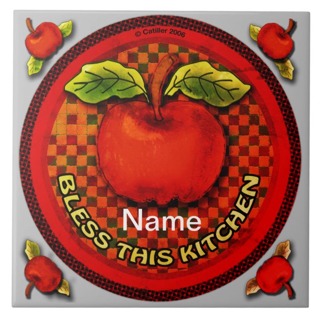 Apple Bless This Kitchen Ceramic Tile (Front)