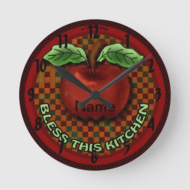 Apple Bless This Kitchen Round Clock (Front)