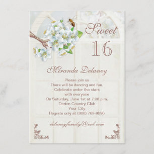 Apple blossom and bee Sweet 16 Invitation