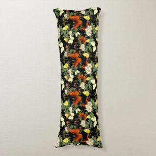 Apple blossom and Butterflies Black Background Body Cushion