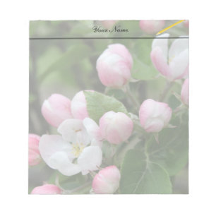 apple blossom and green leaves notepad
