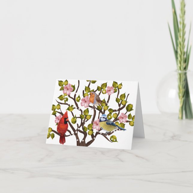 Apple blossom and song bird all occasion notecard (Front)