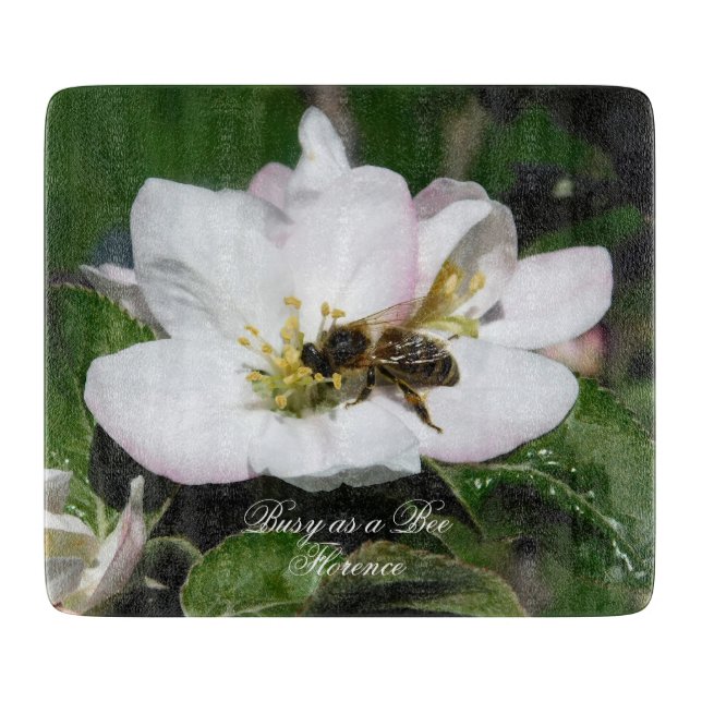 Apple Blossom & Bee Macro Photo | Cutting Board (Front)