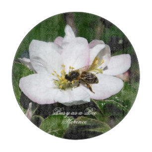 Apple Blossom & Bee Macro Photo   Cutting Board