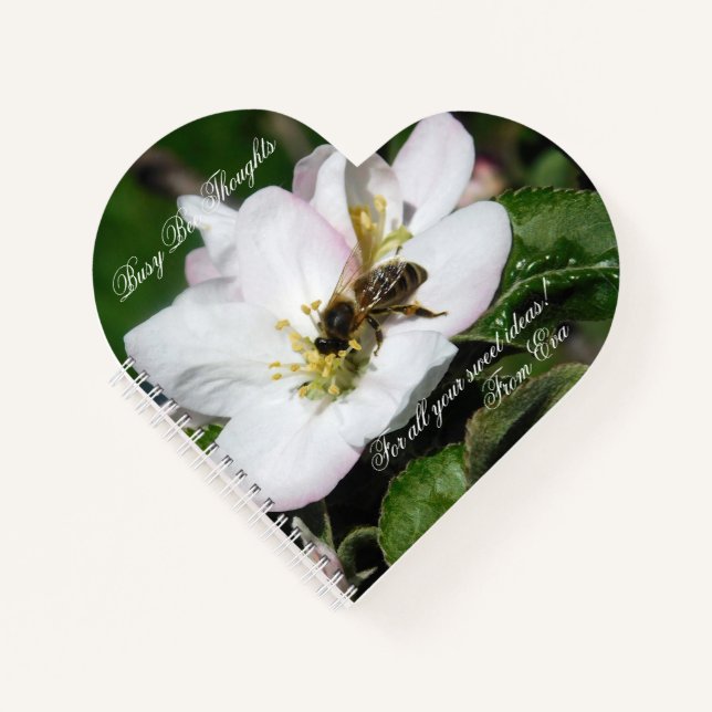 Apple Blossom & Bee Macro Photo | Heart Notebook (Front)