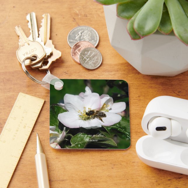 Apple Blossom & Bee Macro Photo | Keychain (Desk)