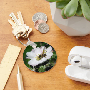 Apple Blossom & Bee Macro Photo   Keychain