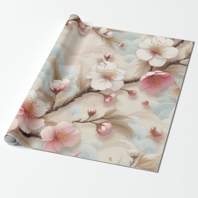 Apple Blossom Branches Wrapping Paper (Unrolled)