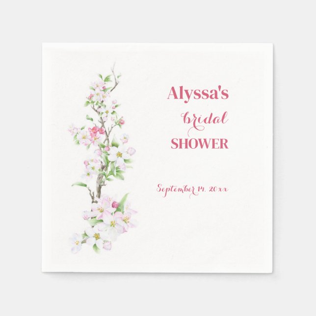 Apple Blossom Bridal Shower Personalised Napkin (Front)