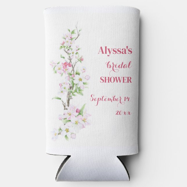 Apple Blossom Bridal Shower Personalised Seltzer Can Cooler (Front)
