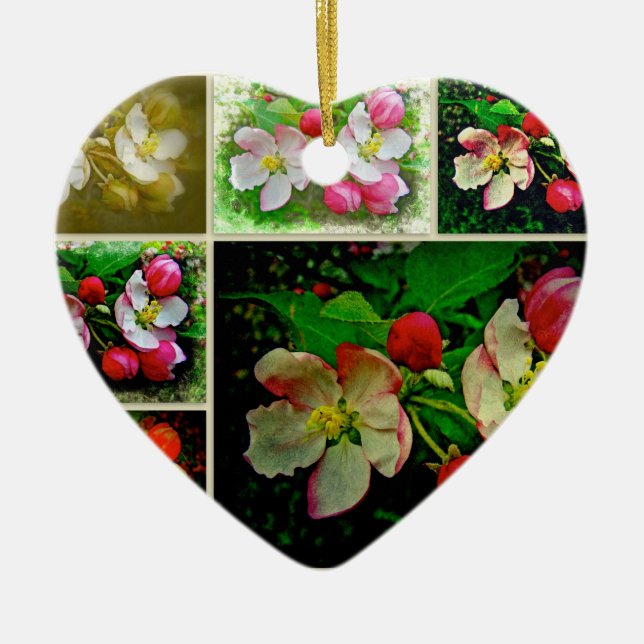 Apple Blossom Collage - Enhanced Digital Photo Ceramic Ornament (Front)
