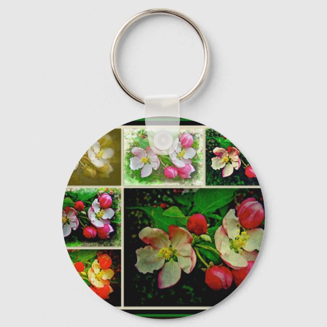 Apple Blossom Collage - Enhanced Digital Photo Key Ring (Front)