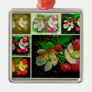 Apple Blossom Collage - Enhanced Digital Photo Metal Ornament