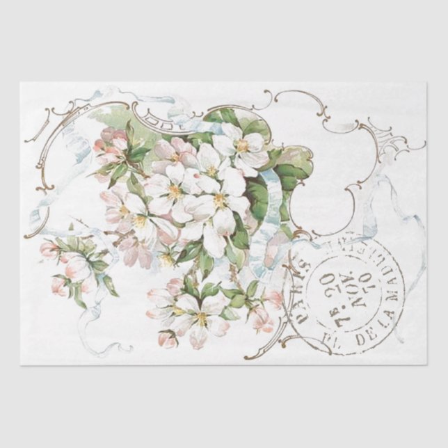 Apple Blossom Flower Decoupage Postmark Paris      Tissue Paper (Front)