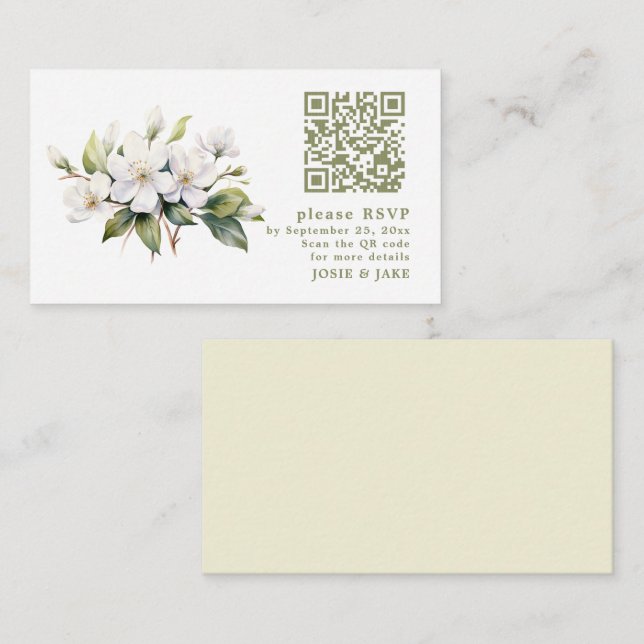 Apple Blossom flower RSVP QR Code Enclosure Card (Front/Back)