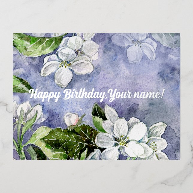 Apple blossom foil holiday postcard (Front)