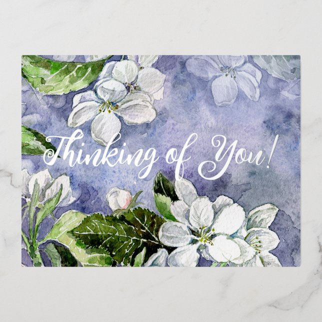 Apple blossom foil holiday postcard (Front)