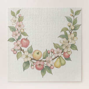 Apple Blossom Fruit Wreath Botanical Jigsaw Puzzle