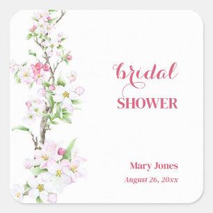 Apple Blossom Fully Customisable Bridal Shower Square Sticker