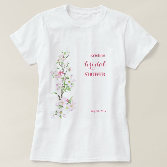 Apple Blossom Fully Customisable Bridal Shower  T-Shirt (Design Front)