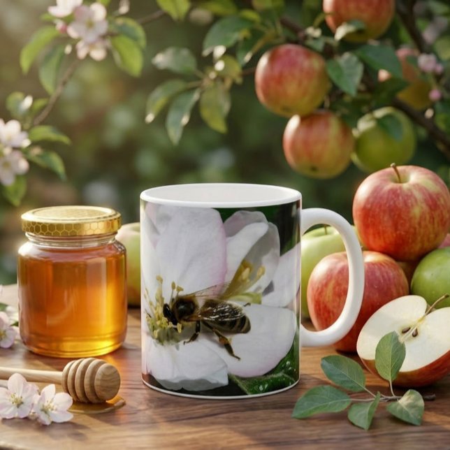 Apple Blossom & Honey Bee Macro Photo | Mug (Creator Uploaded)