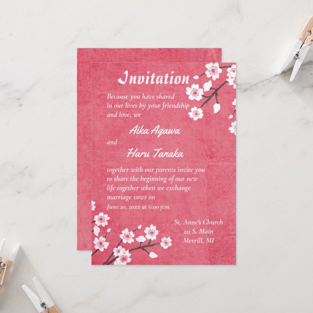 Apple Blossom Japanese Wedding Invitation (Front/Back In Situ)