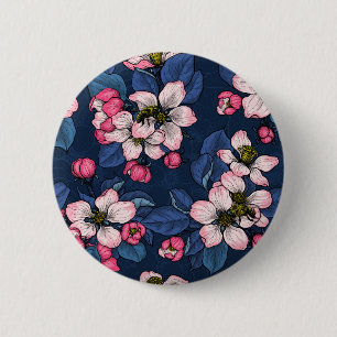 Apple blossom on a dark blue 6 cm round badge