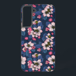 Apple blossom on a dark blue samsung galaxy case<br><div class="desc">Hand drawn apple blossoms  and bees on a dark blue background</div>