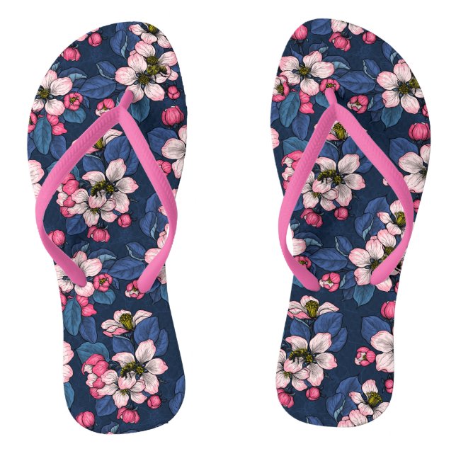 Apple blossom on a dark blue thongs (Footbed)