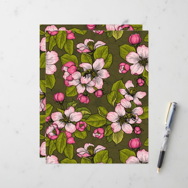 Apple blossom on dark green (Front/Back In Situ)