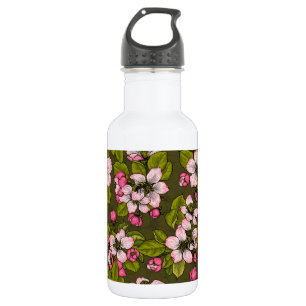 Apple blossom on dark green 532 ml water bottle