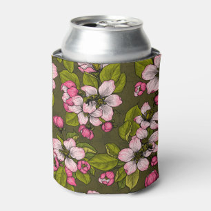 Apple blossom on dark green can cooler