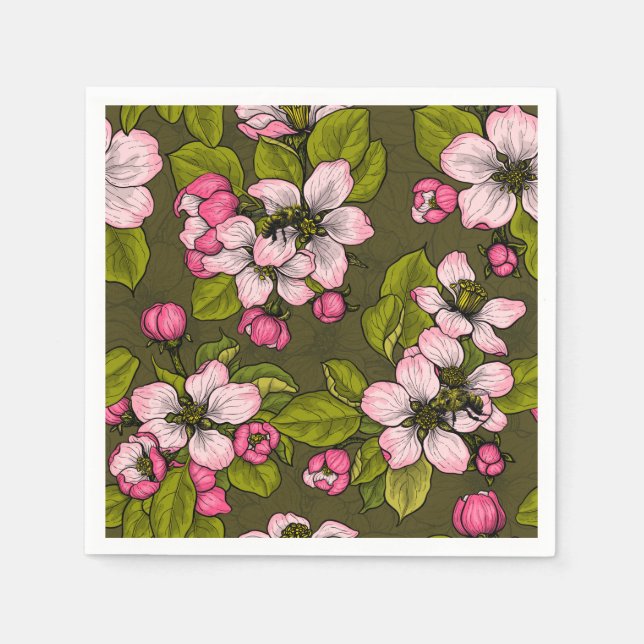 Apple blossom on dark green napkin (Front)