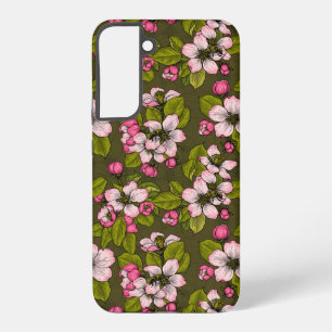 Apple blossom on dark green samsung galaxy case