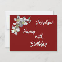 Apple Blossom on Deep Red Named and Aged Birthday