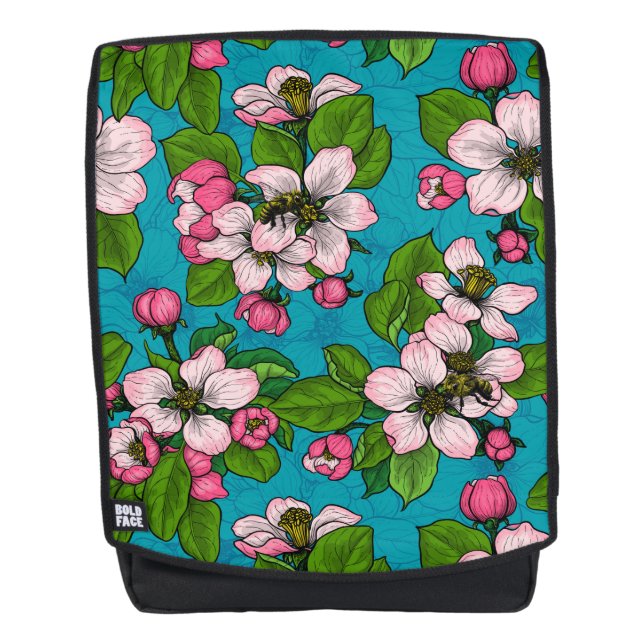 Apple blossom on turquoise backpack (Front)