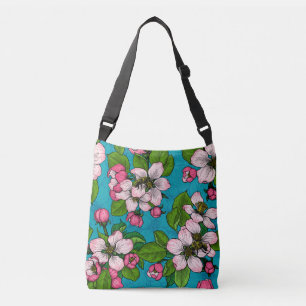 Apple blossom on turquoise crossbody bag