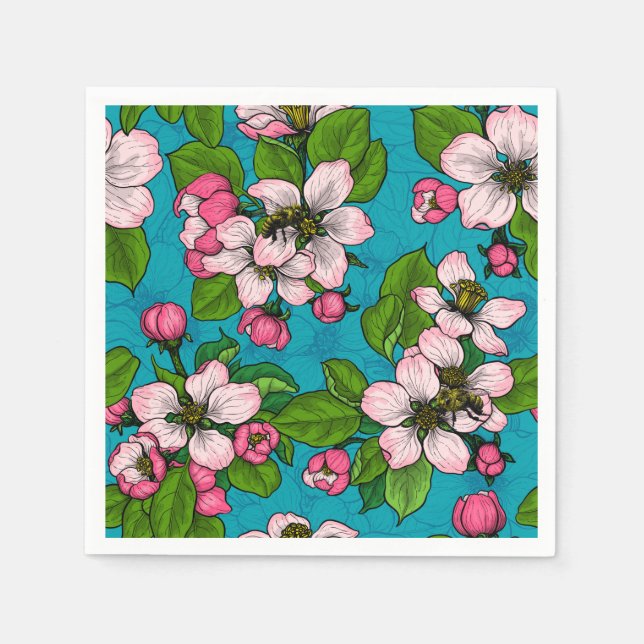 Apple blossom on turquoise napkin (Front)