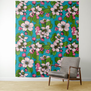 Apple blossom on turquoise tapestry